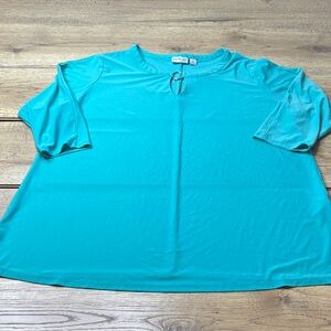 Women’s Kim Rogers Teal Quarter Length Sleeve Keyhole Knit Top Size 1X